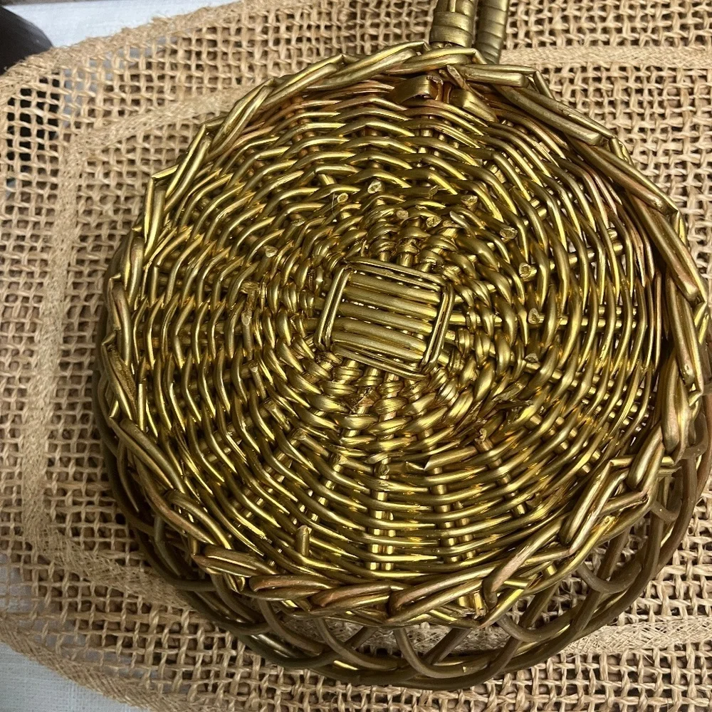 Vintage Gold Metal Wicker Basket Decorative Centerpiece Bowl